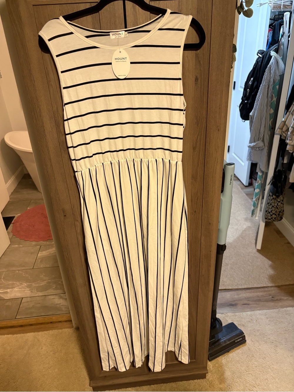 Hount Sleeveless Striped Maxi Dress - White with Black Stripes